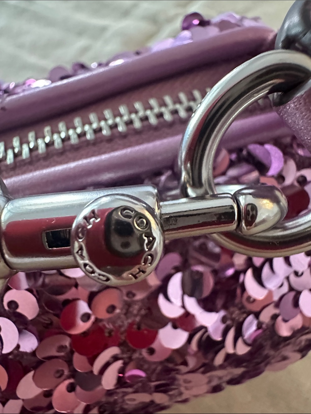 Coach Sequin Nolita Barrel  Bag in Lilac with Silver Hardware. - Picture 5 of 9